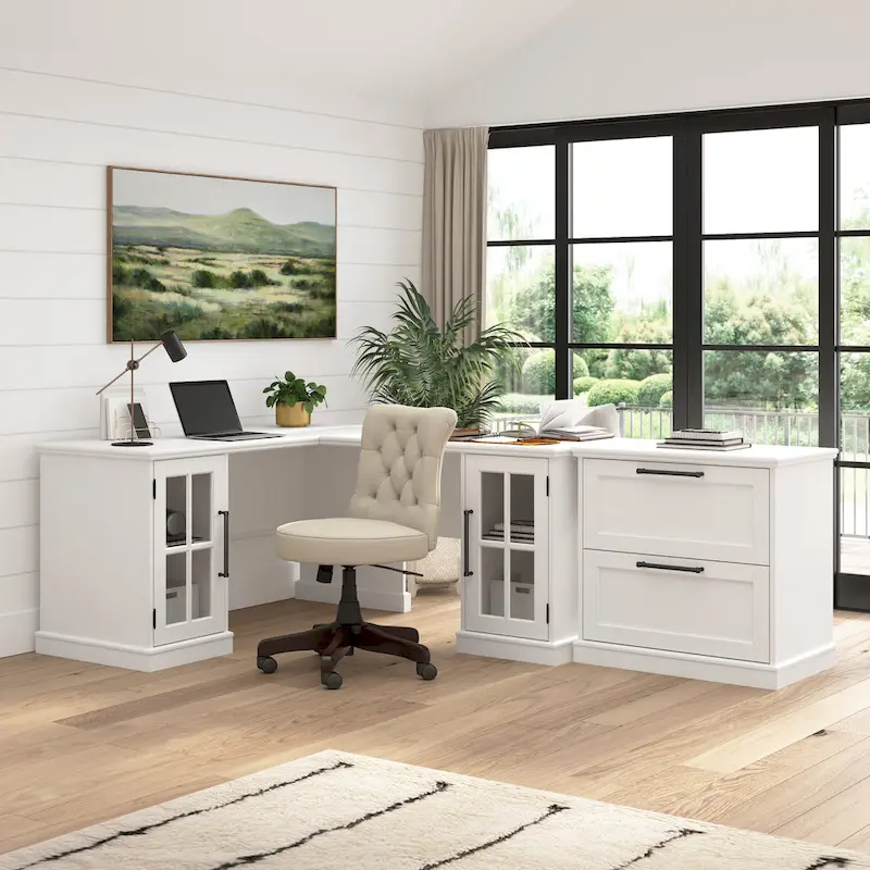 Bureau informatique 60W avec huche et rangement par