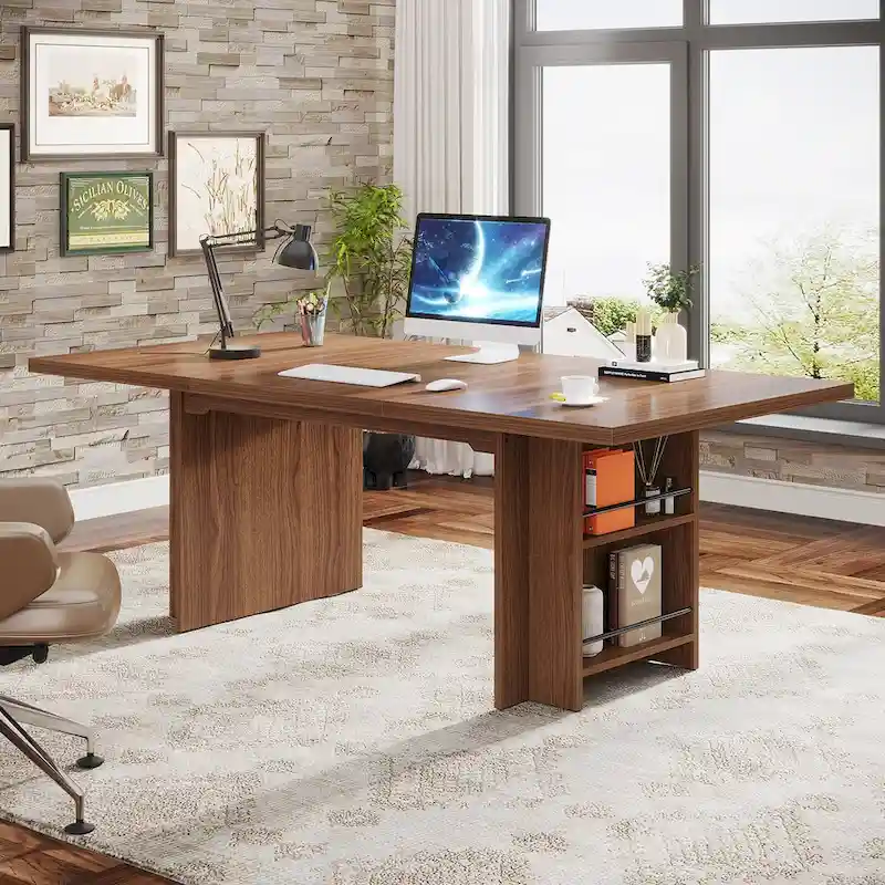 Bureau d'ordinateur de 63 pouces, grand bureau de direction avec rangement