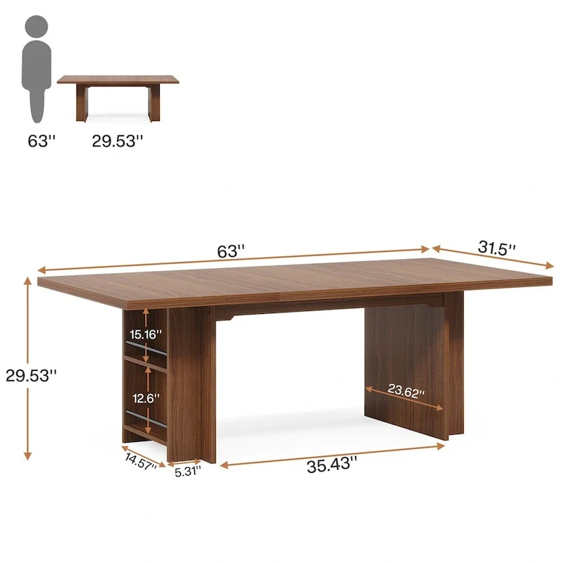 Bureau d'ordinateur de 63 pouces, grand bureau de direction avec rangement