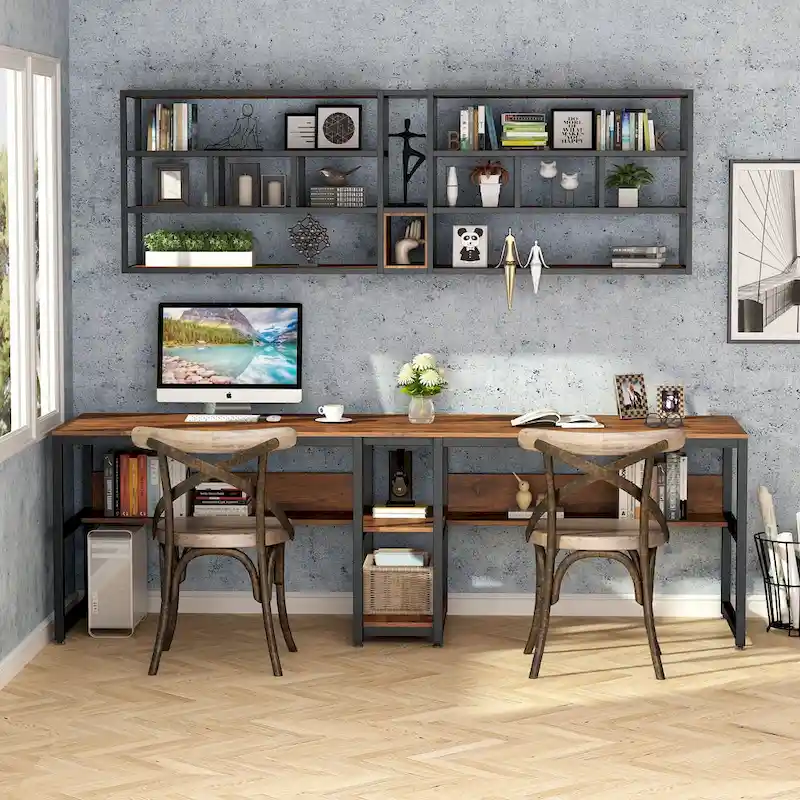 Bureau deux personnes avec étagère, Double bureau