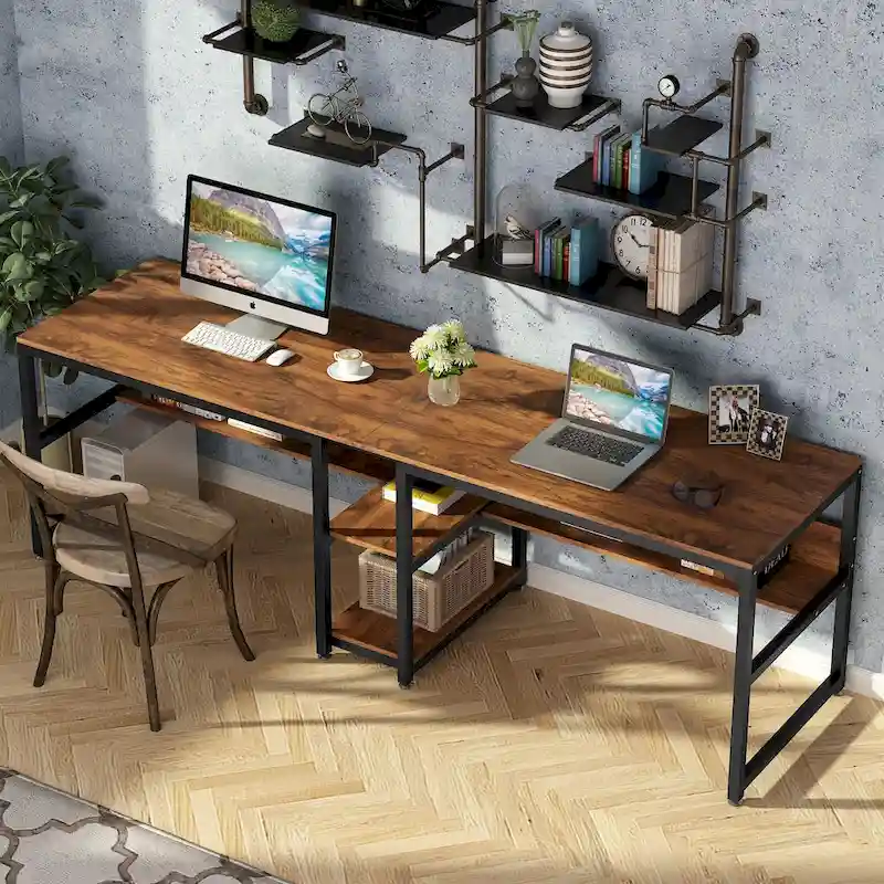 Bureau deux personnes avec étagère, Double bureau