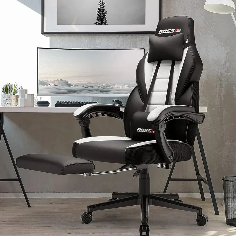 Chaise de jeu style course BOSSIN, fauteuil gamer grande taille 300 lb, chaise d'ordinateur à dossier haut