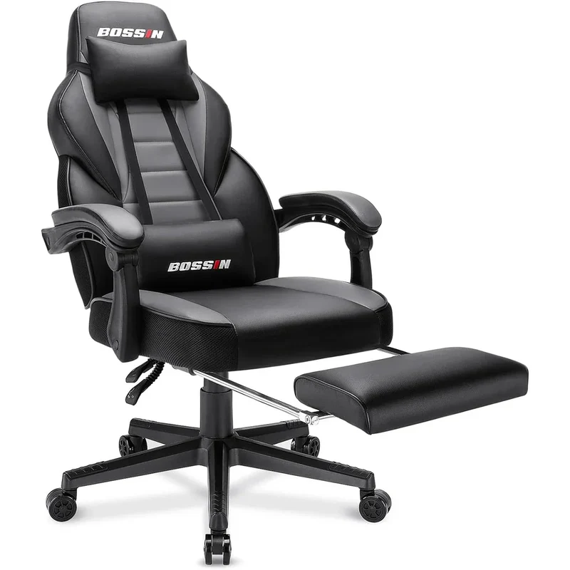Chaise de jeu style course BOSSIN, fauteuil gamer grande taille 300 lb, chaise d'ordinateur à dossier haut