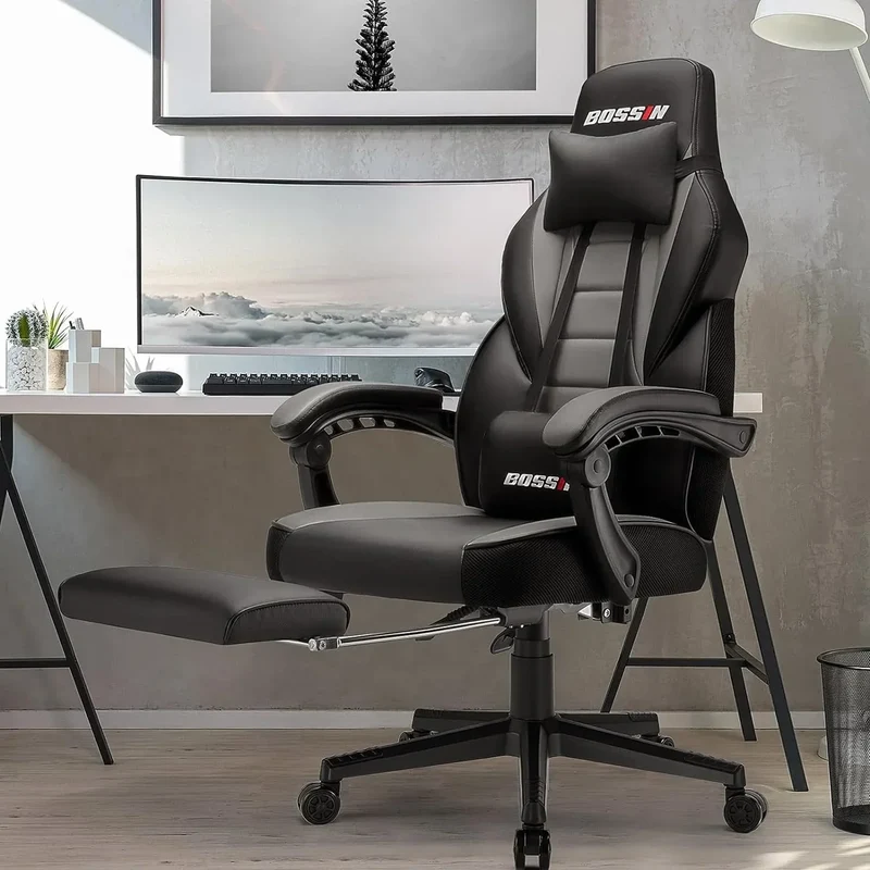 Chaise de jeu style course BOSSIN, fauteuil gamer grande taille 300 lb, chaise d'ordinateur à dossier haut