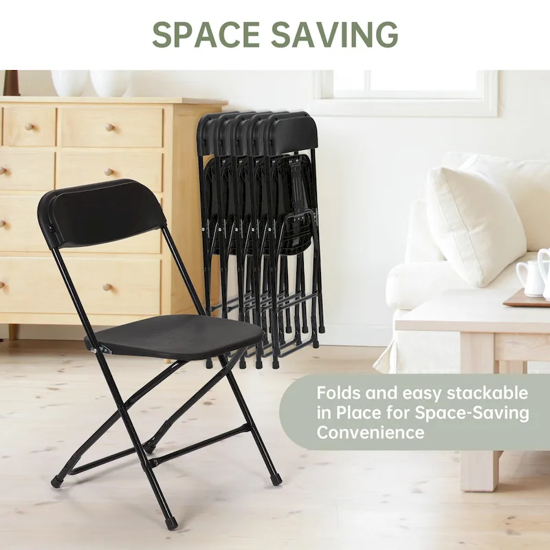 Chaise pliante en plastique, lot de 10, capacité de 158 kg pour événements, bureau, mariage, fête, pique-nique, cuisine, salle à manger