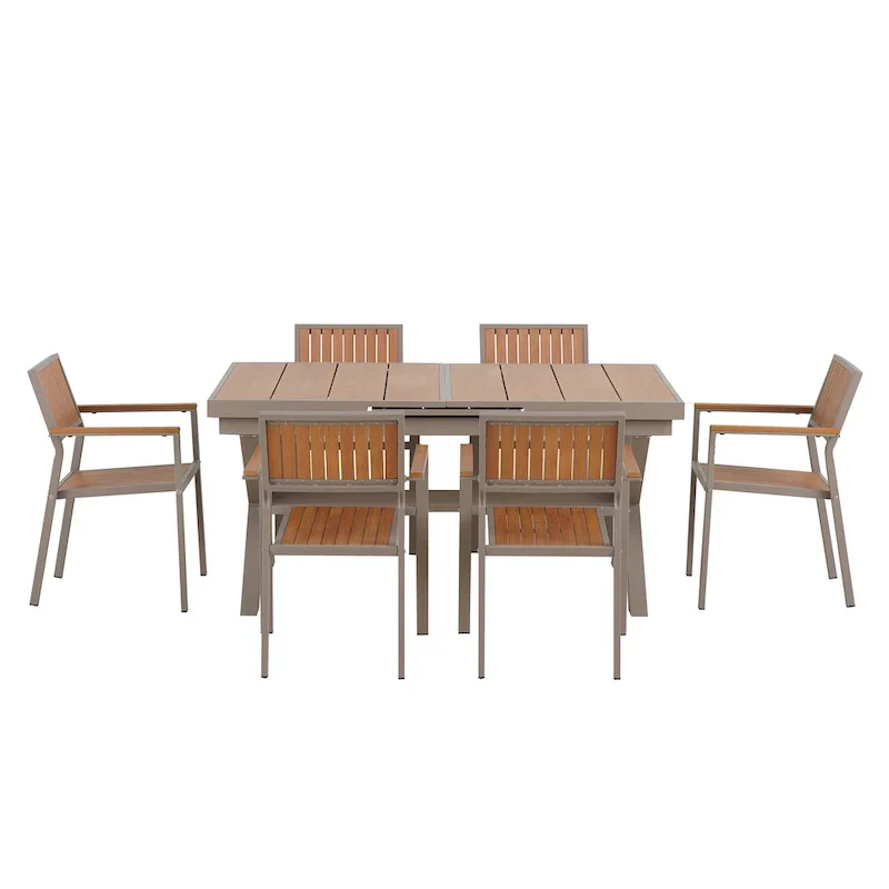 Ensemble de salle à manger d'extérieur extensible 7 pièces avec table extensible et 6 fauteuils