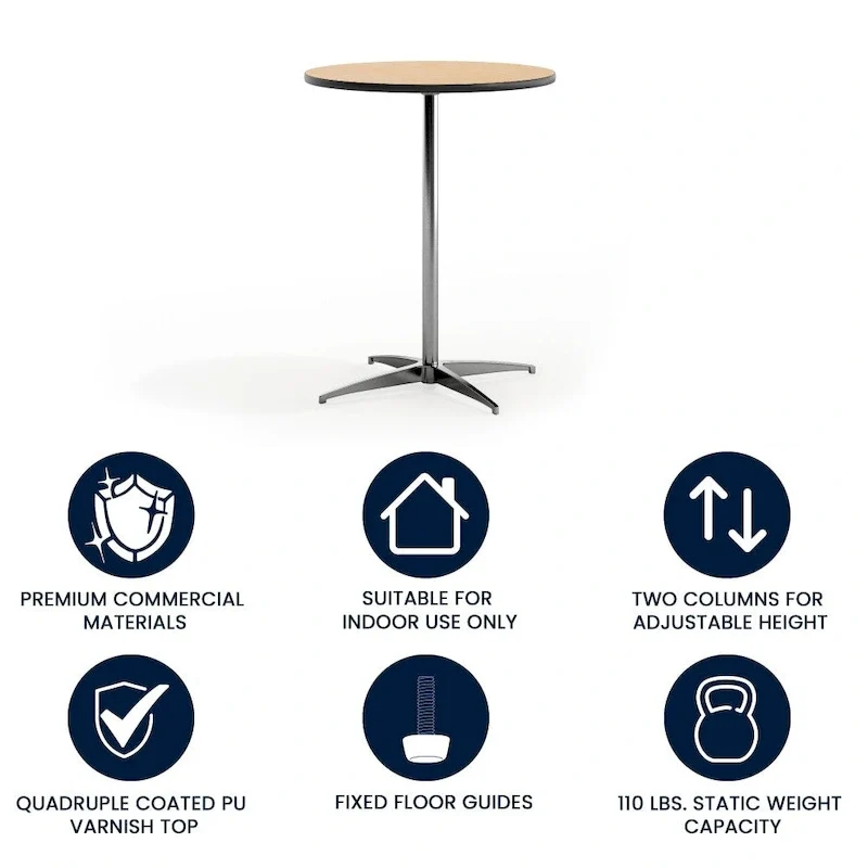 Table à cocktail ronde en bois de 24 po avec colonnes de 30 et 42 po
