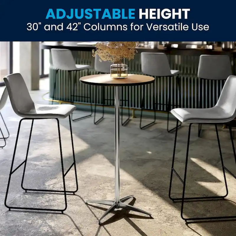 Table à cocktail ronde en bois de 24 po avec colonnes de 30 et 42 po