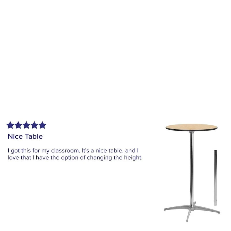 Table à cocktail ronde en bois de 24 po avec colonnes de 30 et 42 po