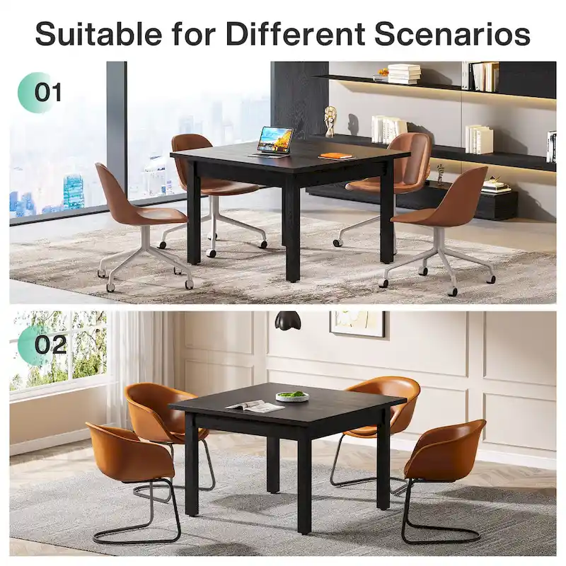 Table de conférence carrée de 100 cm avec pieds en bois massif pour salle de réunion