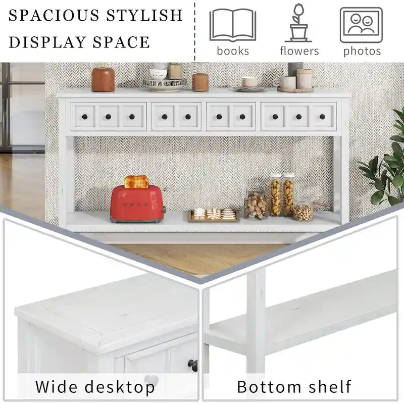 Console d'entrée rustique, table de canapé de 60 pouces de long avec deux tiroirs de tailles différentes et une étagère inférieure pour le rangement
