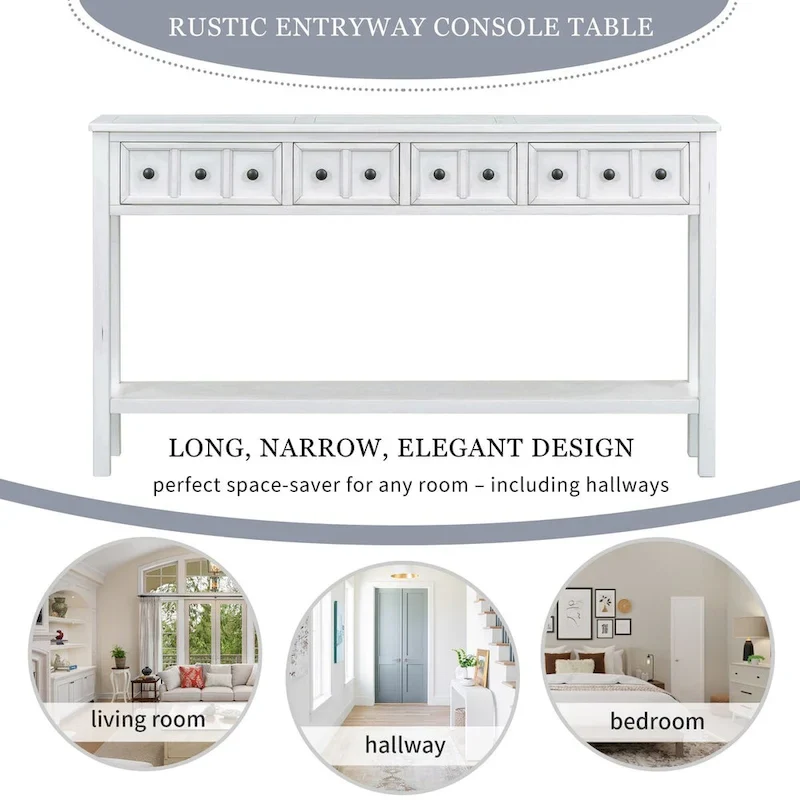 Console d'entrée rustique, table de canapé de 60 pouces de long avec deux tiroirs de tailles différentes et une étagère inférieure pour le rangement