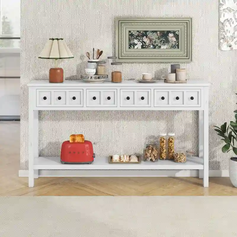 Console d'entrée rustique, table de canapé de 60 pouces de long avec deux tiroirs de tailles différentes et une étagère inférieure pour le rangement