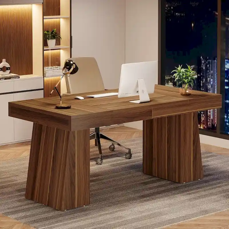 Bureau de direction moderne 55 pouces, bureau d'ordinateur en bois, poste de travail professionnel