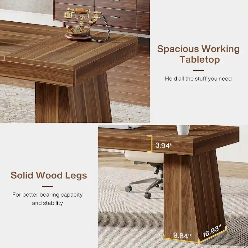 Bureau de direction moderne 55 pouces, bureau d'ordinateur en bois, poste de travail professionnel