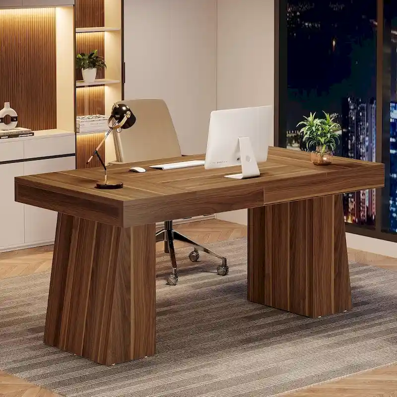 Bureau de direction moderne 55 pouces, bureau d'ordinateur en bois, poste de travail professionnel