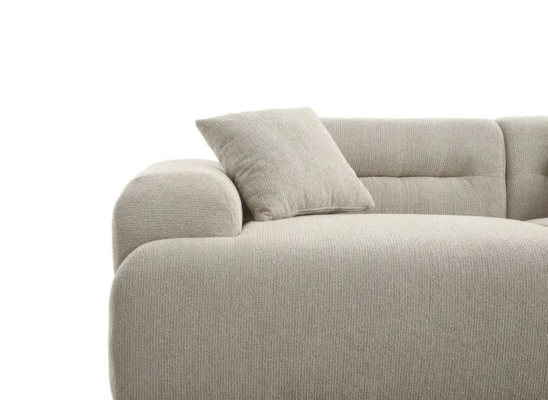 Canapé droit 3 places + pouf en tissu texturé beige SAKURA