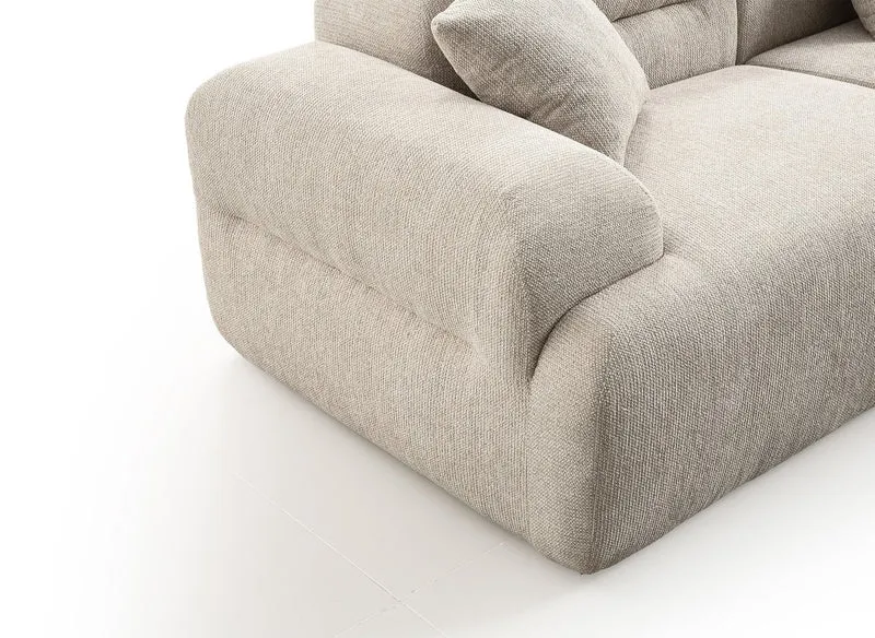 Canapé droit 3 places + pouf en tissu texturé beige SAKURA