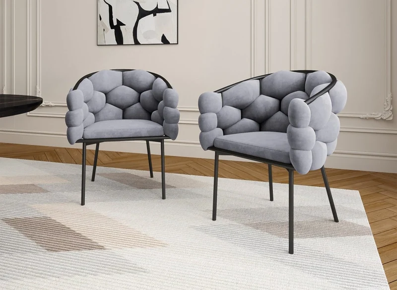Lot de 2 chaises en velours gris pieds en métal noir CHARLOTTE