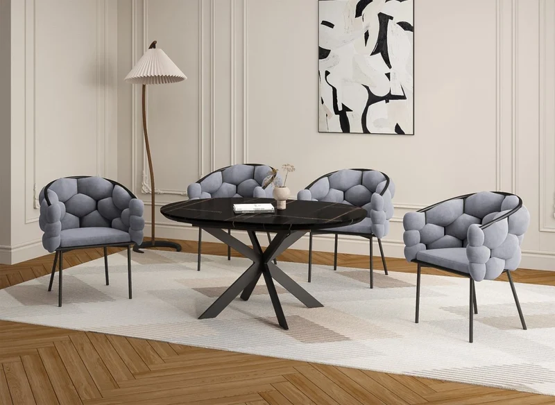 Lot de 2 chaises en velours gris pieds en métal noir CHARLOTTE