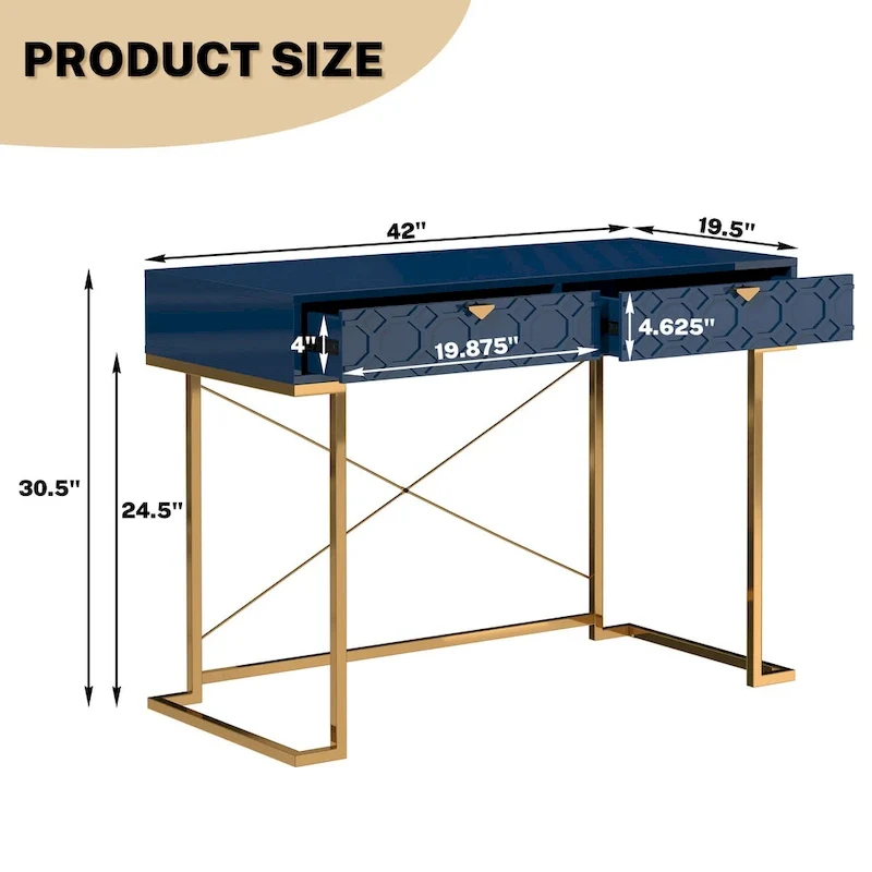 Bureau d'écriture brillant pour bureau à domicile avec tiroirs de rangement
