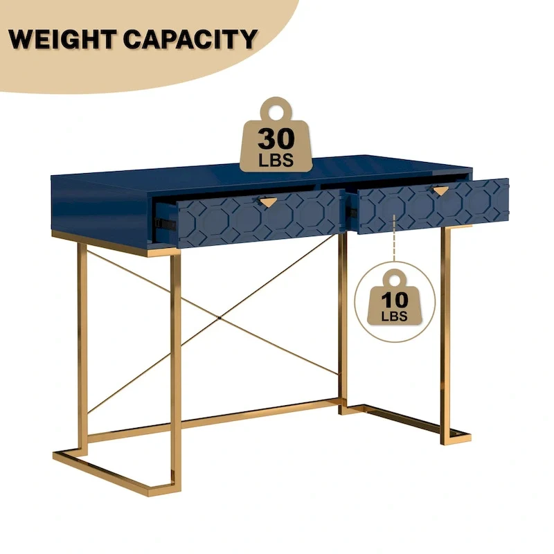Bureau d'écriture brillant pour bureau à domicile avec tiroirs de rangement
