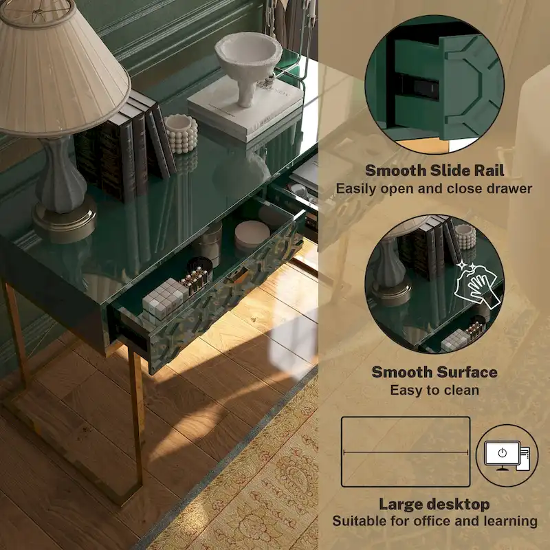 Bureau d'écriture brillant pour bureau à domicile avec tiroirs de rangement