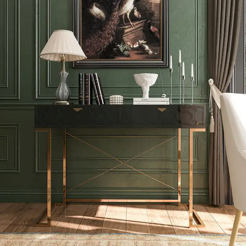 Bureau d'écriture brillant pour bureau à domicile avec tiroirs de rangement