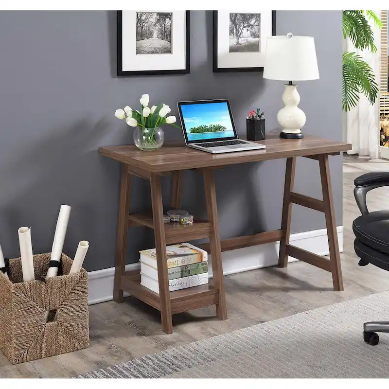 Bureau tréteau avec étagères