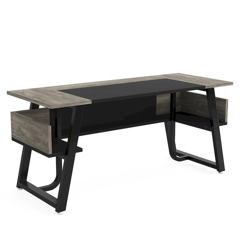 Bureau de Direction avec Étagère de Rangement, Poste de Travail Professionnel, Bureau d'Écriture pour la Salle du Patron