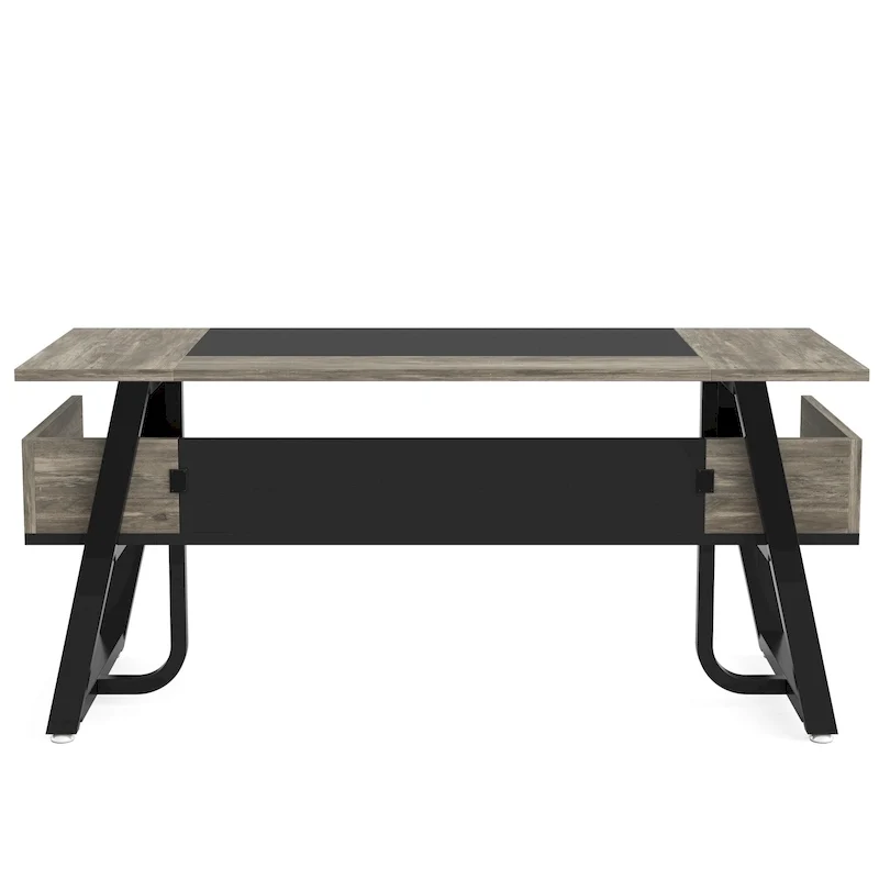Bureau de Direction avec Étagère de Rangement, Poste de Travail Professionnel, Bureau d'Écriture pour la Salle du Patron