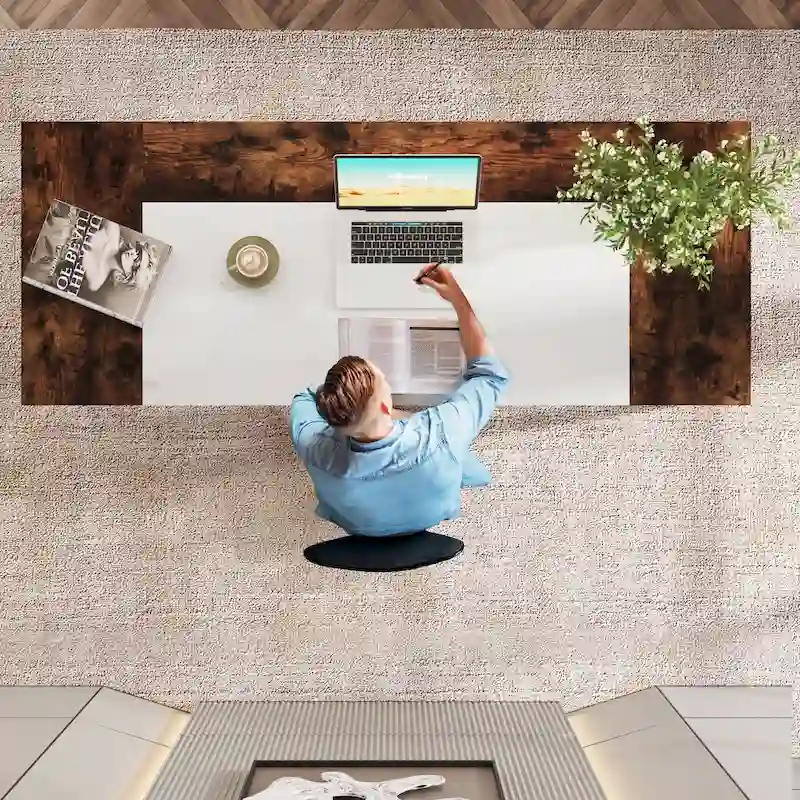 Bureau de Direction avec Étagère de Rangement, Poste de Travail Professionnel, Bureau d'Écriture pour la Salle du Patron