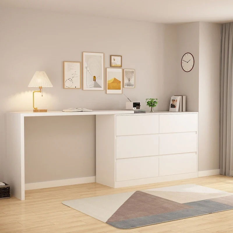 Commode pivotante 32,7H et bureau coiffeuse 6 tiroirs Blanc/Noir