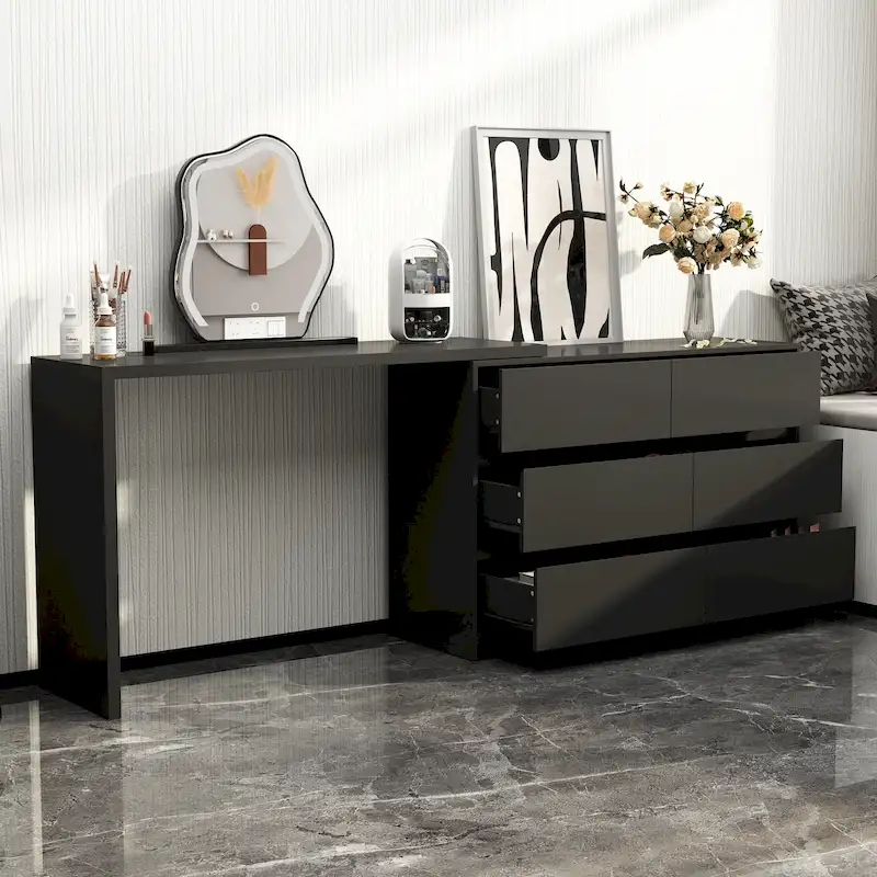 Commode pivotante 32,7H et bureau coiffeuse 6 tiroirs Blanc/Noir