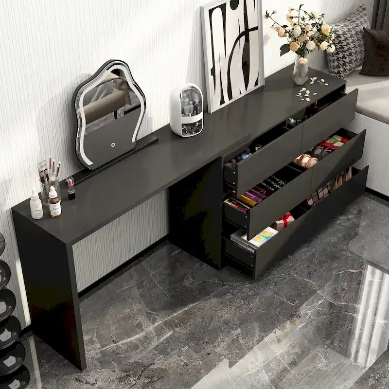 Commode pivotante 32,7H et bureau coiffeuse 6 tiroirs Blanc/Noir