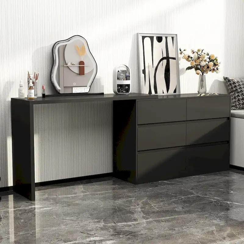 Commode pivotante 32,7H et bureau coiffeuse 6 tiroirs Blanc/Noir