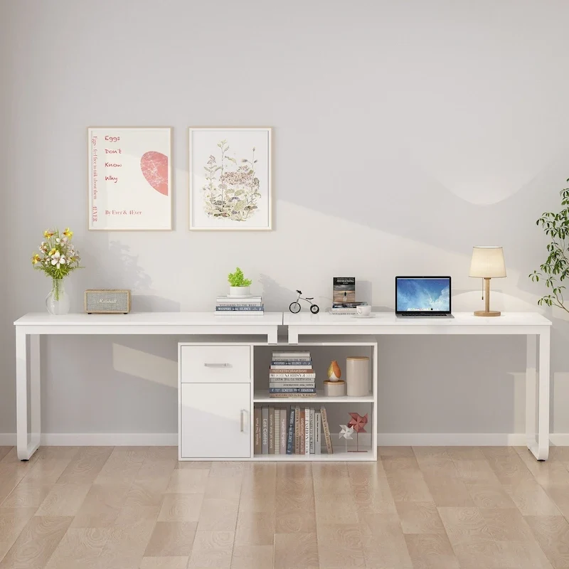 Bureau d'angle réversible blanc pivotant Bureau d'ordinateur