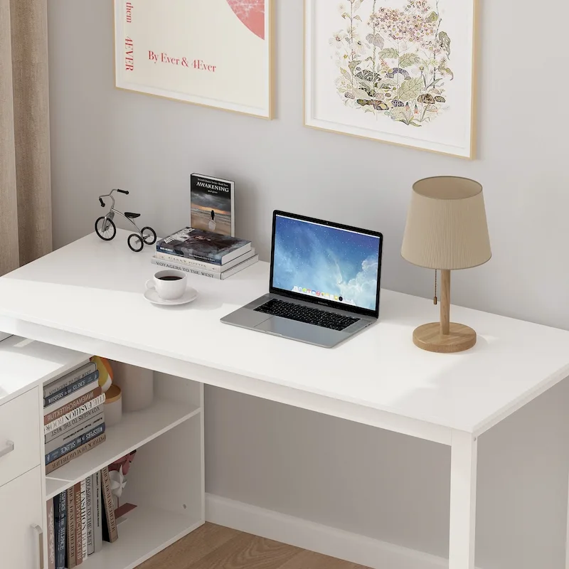 Bureau d'angle réversible blanc pivotant Bureau d'ordinateur