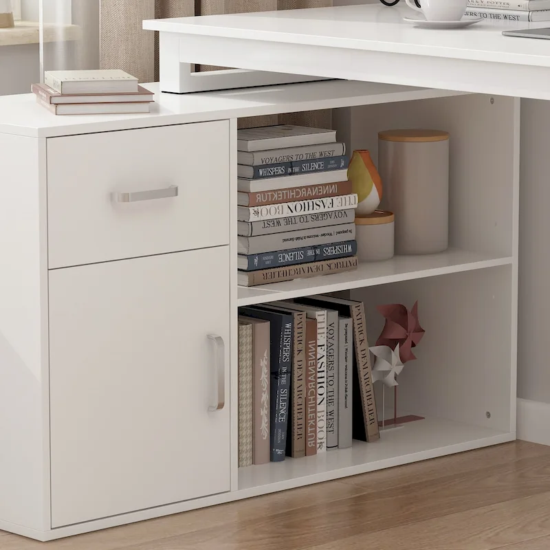 Bureau d'angle réversible blanc pivotant Bureau d'ordinateur
