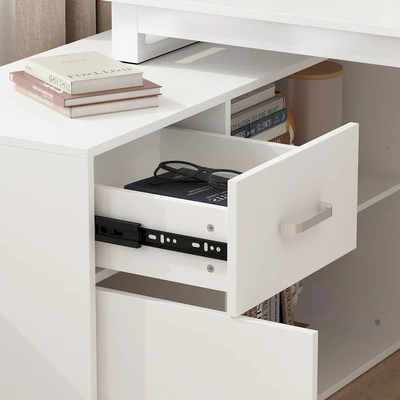 Bureau d'angle réversible blanc pivotant Bureau d'ordinateur