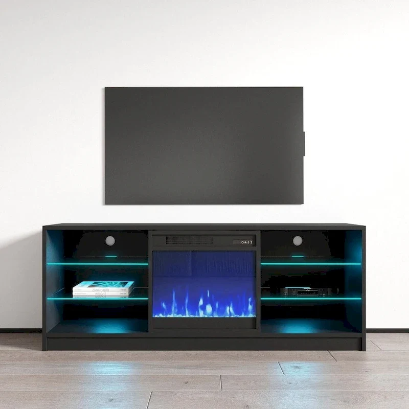 Meuble TV moderne 58 pouces avec foyer électrique