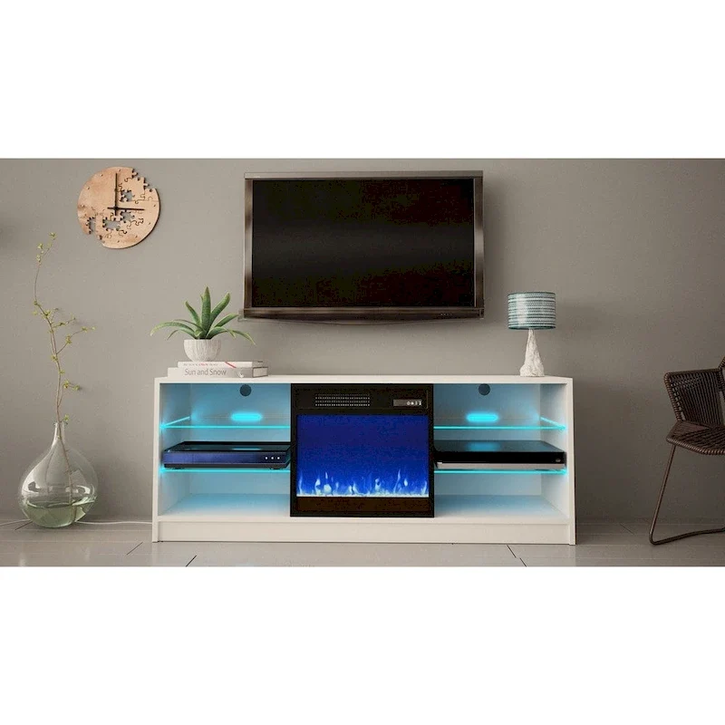 Meuble TV moderne 58 pouces avec foyer électrique