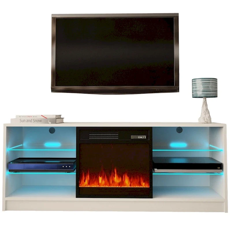 Meuble TV moderne 58 pouces avec foyer électrique