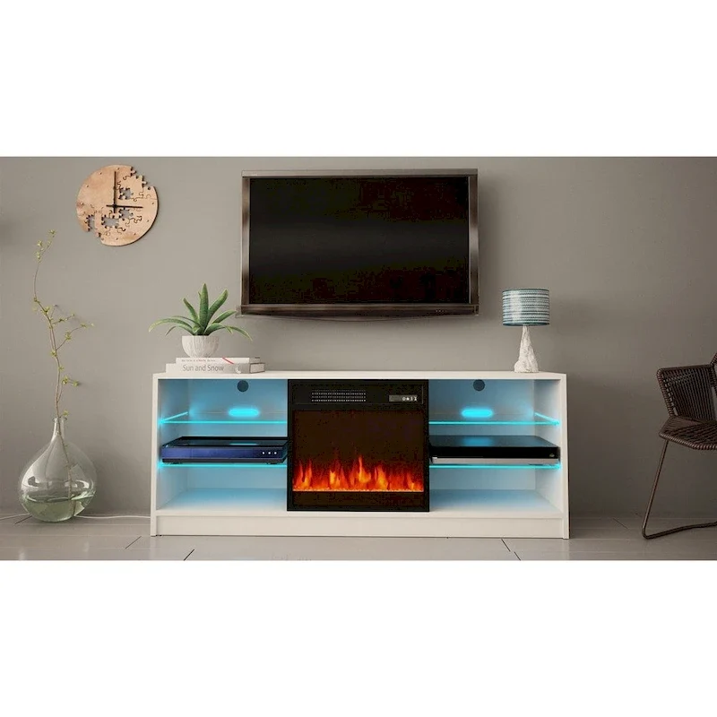 Meuble TV moderne 58 pouces avec foyer électrique