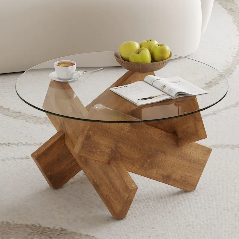 33,4 Table ronde moderne en verre trempé