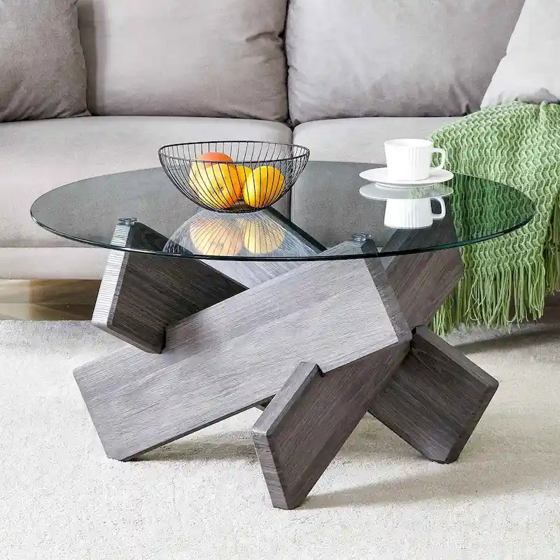 33,4 Table ronde moderne en verre trempé