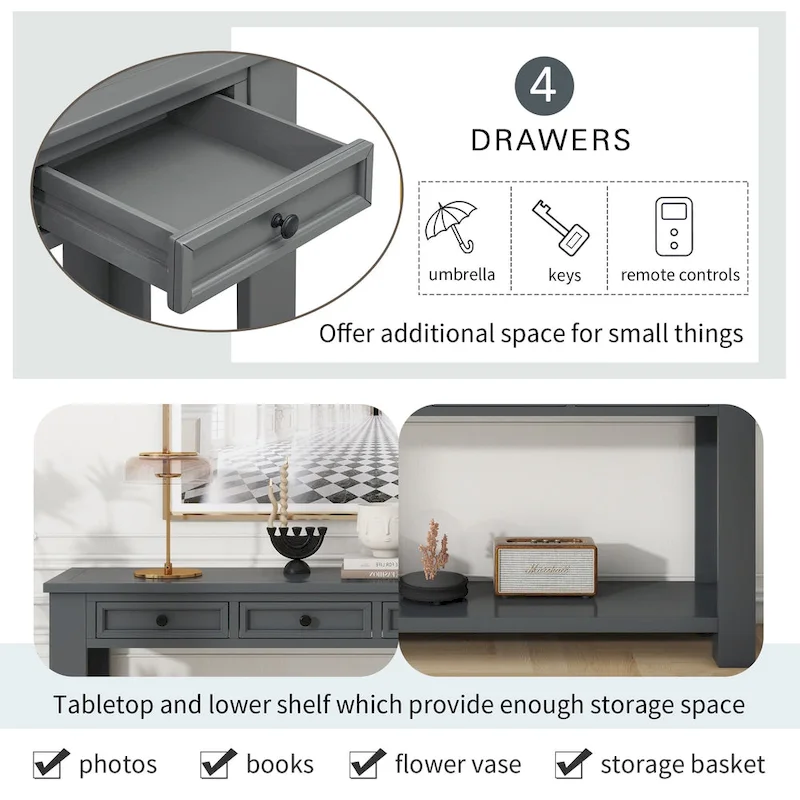 Console / Table d'appoint avec tiroirs de rangement et étagère inférieure pour entrée/couloir