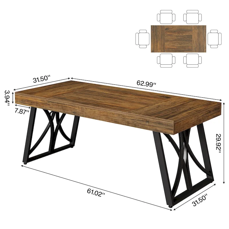 Table de conférence de 63 pouces pour 6-8 personnes, Table de réunion rectangulaire