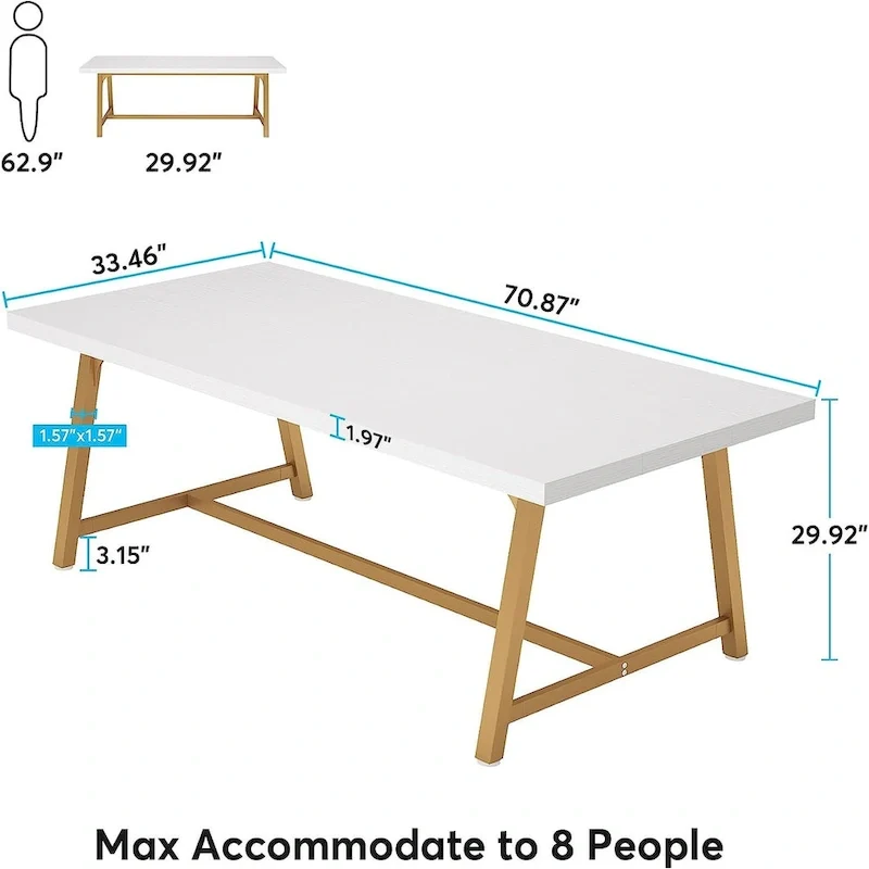 Table de conférence rectangulaire de 183 cm, table de réunion de 180 cm pour 6 personnes