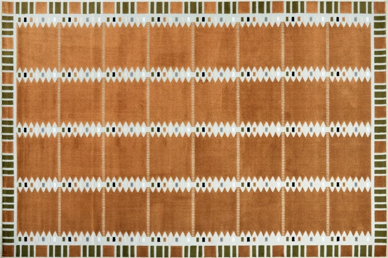 Tapis terracotta à motifs géométriques verts et beige 200 x 290 cm SAHEL